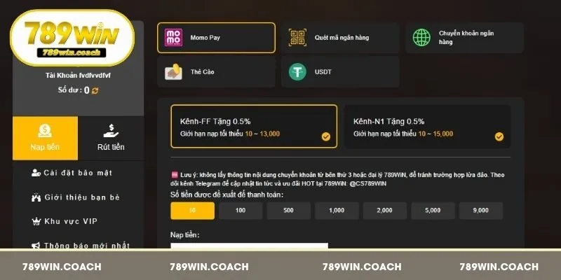 Nạp tiền 789Win qua Momo Pay nhanh chóng